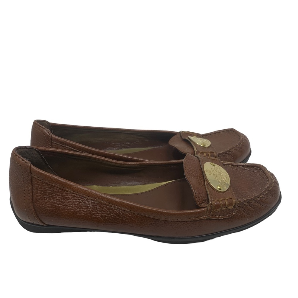 Lauren Ralph Lauren Brown Leather Loafer Flats Gold Logo Classic Academia Preppy - Picture 6 of 8